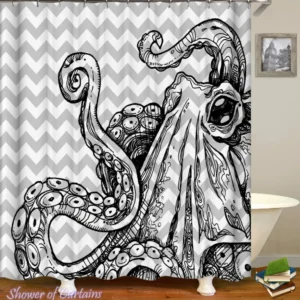 Black N' White Octopus Shower Curtain