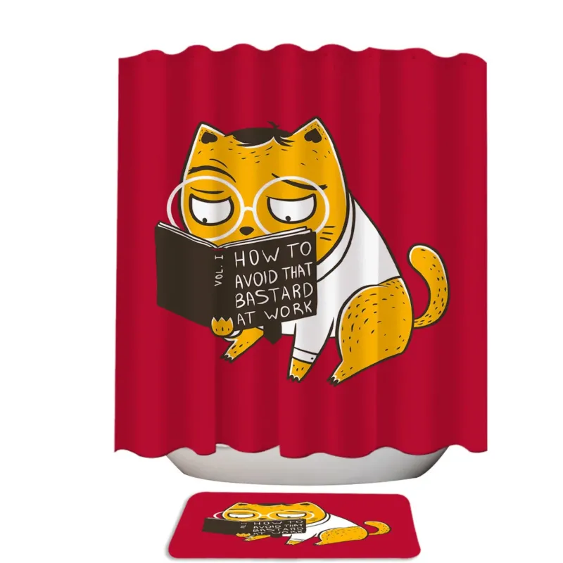 Cat Funny Book Avoid That Bastard at Work Shower Curtain