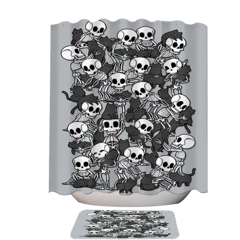 Cat Skull Skeleton Party Shower Curtain