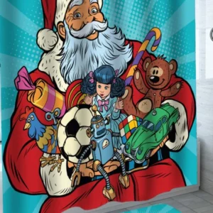 Christmas Shower Curtains Santa Claus Holding Cool Christmas Presents