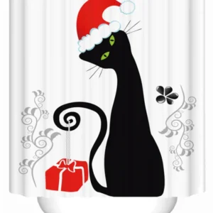 Christmas Shower Curtains of Santa's Black Cat