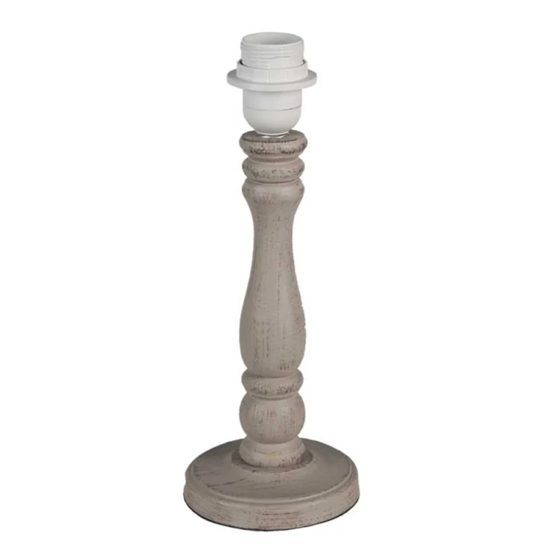 Der 31 cm hohe Lampenfuß von Clayre & Eef ist ein brauner Tischlampenfuß aus Holz mit unbemaltem/verwittertem Finish und einer weißen Glühbirnenfassung an der Oberseite. Er wird ohne Lampenschirm verkauft.