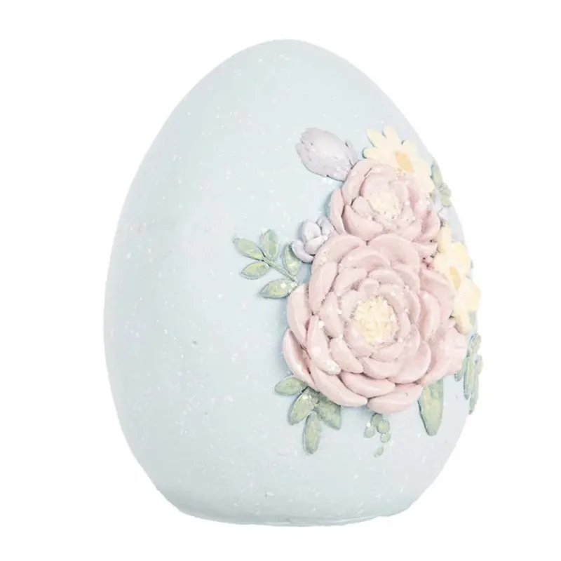 Clayre & Eef - Deko Ei Pastellblau mit Blumen