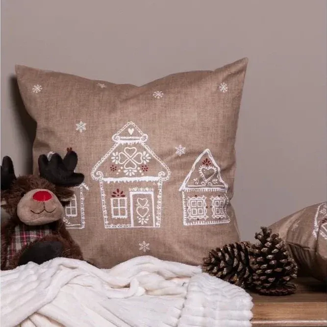 Clayre & Eef - Kissenhülle mit Lebkuchenhaus 45×45 cm – Bild 2