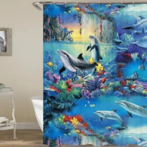 Colorful Underwater Life Shower Curtain - Dolphin Bathroom