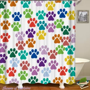 Colorful Dog Paws shower curtain