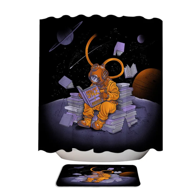 Cool Astronaut Diver Reading a Book in Space Shower Curtain