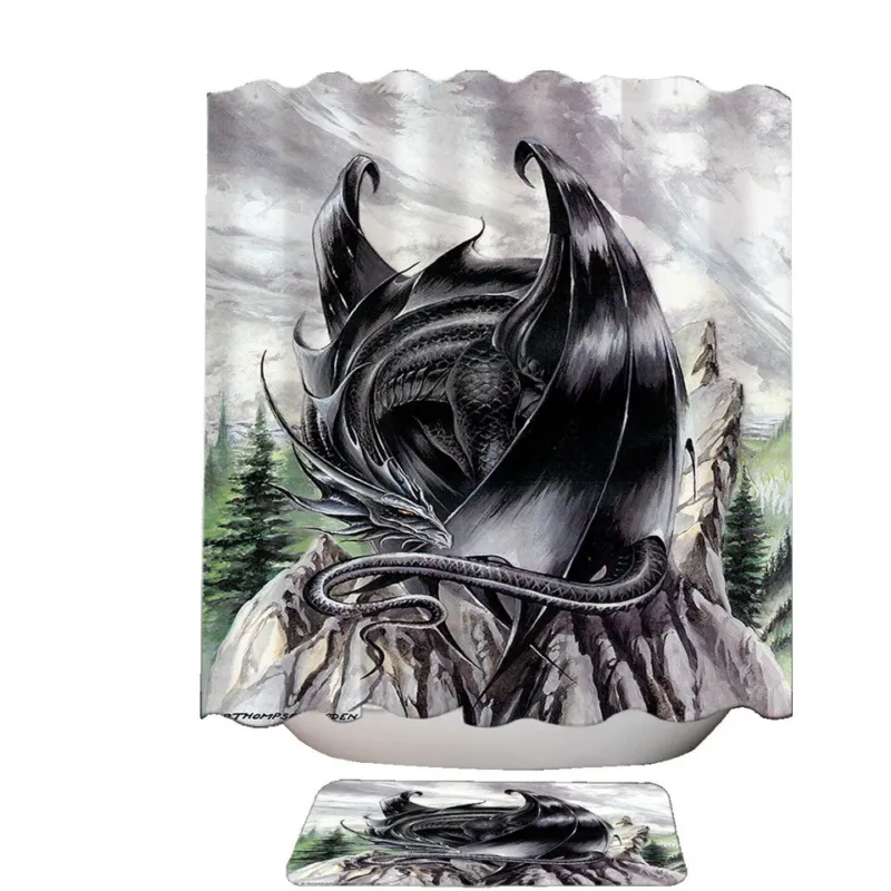 Cool Shower Curtains Morning Stretch Mountain Black Dragon