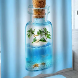 Cool Tropical Shower Curtains with Island in a Bottle