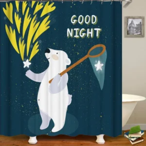 Cute Shower Curtains Good Night White Bear for Kids