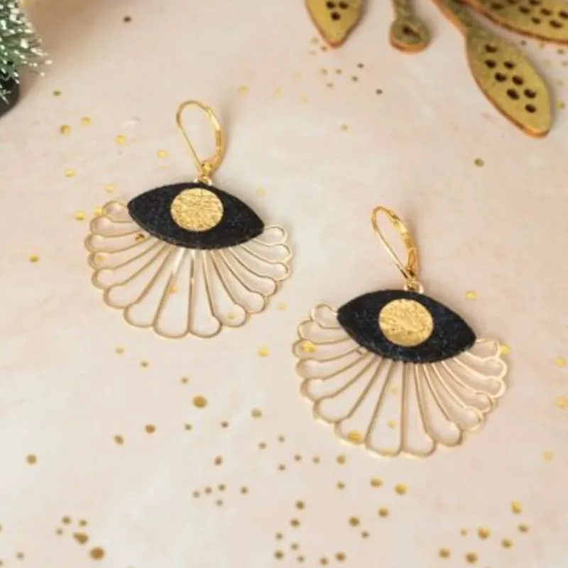 Damen Ohrhänger 'Black Eyes' gold/schwarz