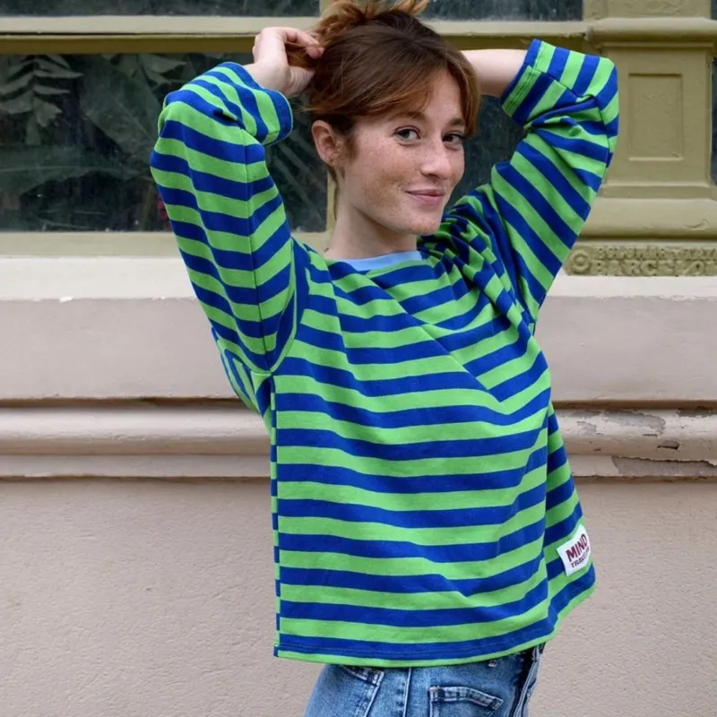 Damen T-Shirt LS 'Núria' grün/marineblau