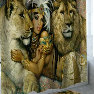 Egyptian Shower Curtain Princess Cleopatra and Lions