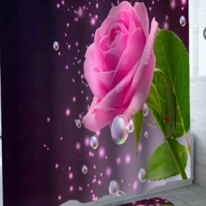 Elegant Shower Curtains with Water Drops Pink Rose