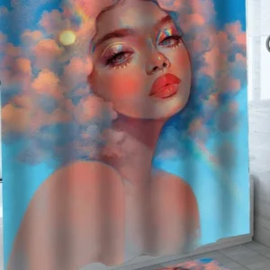 Fine Art Beautiful Girl Shower Curtain with Clouds Hair