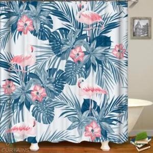 Flamingo Shower Curtain of Bright Flamingo And Tropical Green