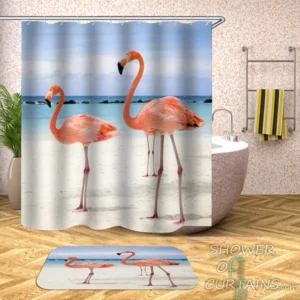 Flamingos On The Beach Shower Curtain
