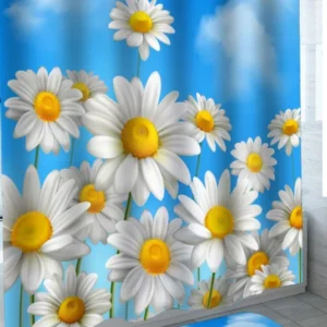 Floral Shower Curtain Beautiful Day White and Yellow Daisy Flowers