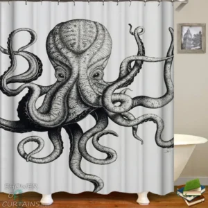 Frightening Octopus Shower Curtain - Octopus Drawing Bathroom Decor