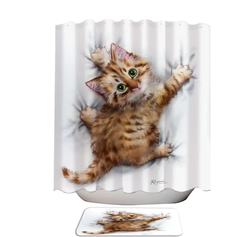 Funny Cute Cats Designs Hang on Ginger Kitten Shower Curtains