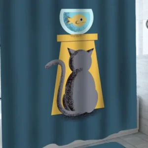 Funny Shower Curtains Cool Scared Fish and Cat