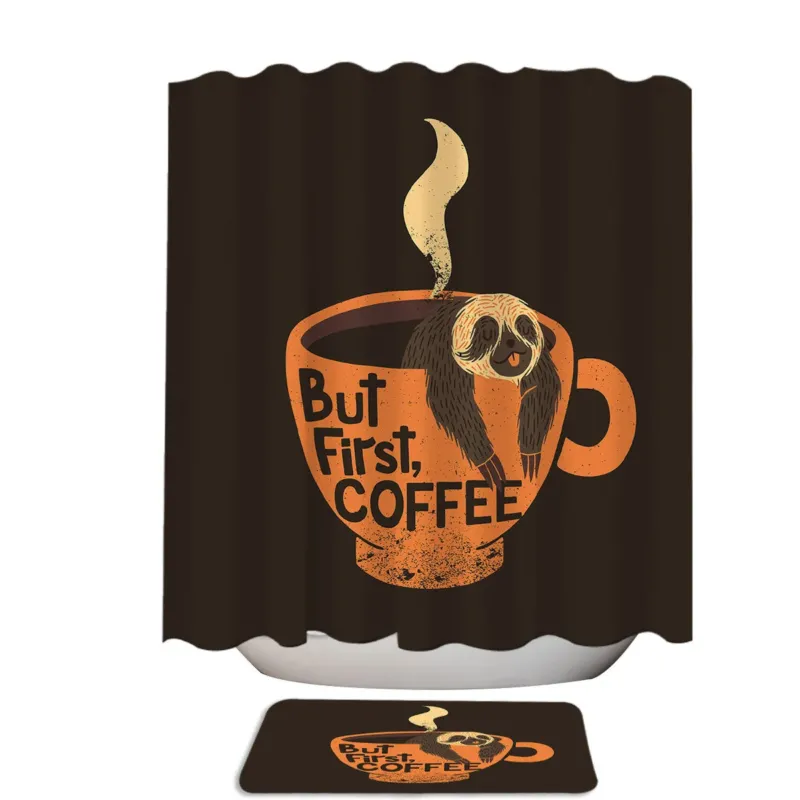 Funny Sloth Quote But First Coffee Shower Curtain