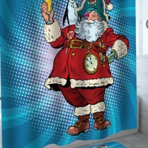 Funny and Cool Shower Curtains Pirate Santa Claus