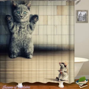 Funny cat shower curtain - Mouse VS. Cat 1-0 Mouse