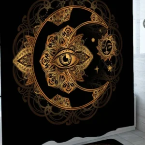 Gold Oriental Mandala Sun and Moon Shower Curtains