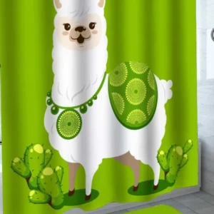 Green Cactus Alpaca Llama Shower Curtain
