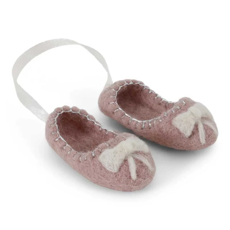 Gry & Sif - Ballerinaschuhe Filz mit Schleife rose mit Silberstickerei