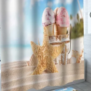 Ice Cream Shower Curtain with Beach and Starfish