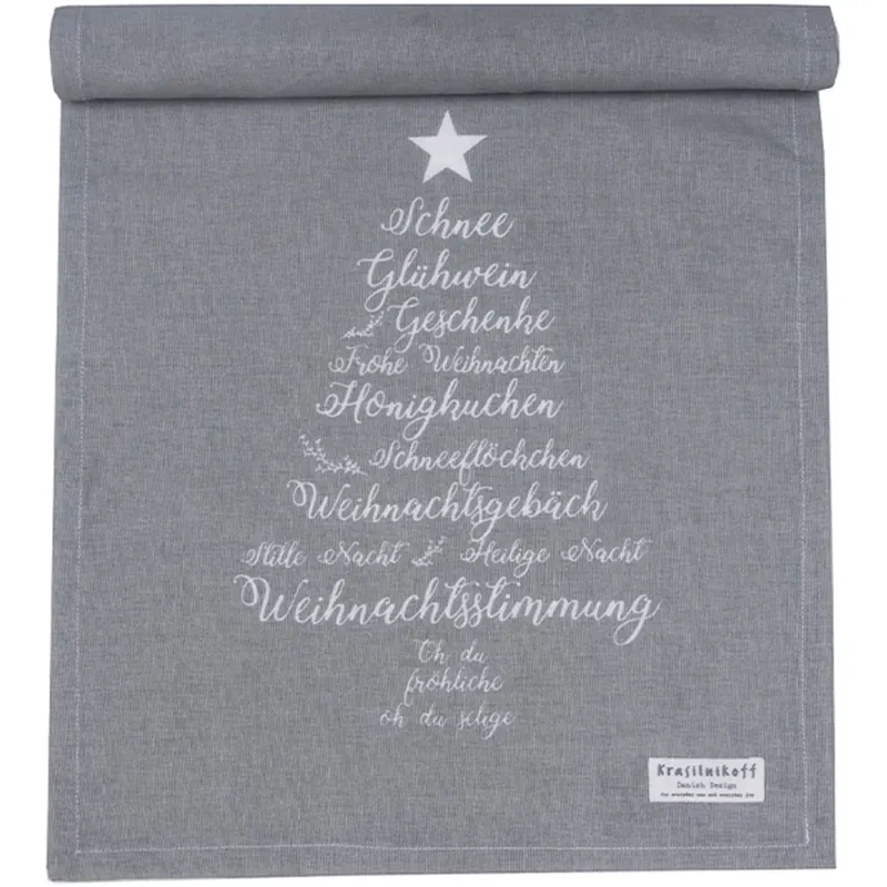 Krasilnikoff - Tischläufer Christmas Words Grey