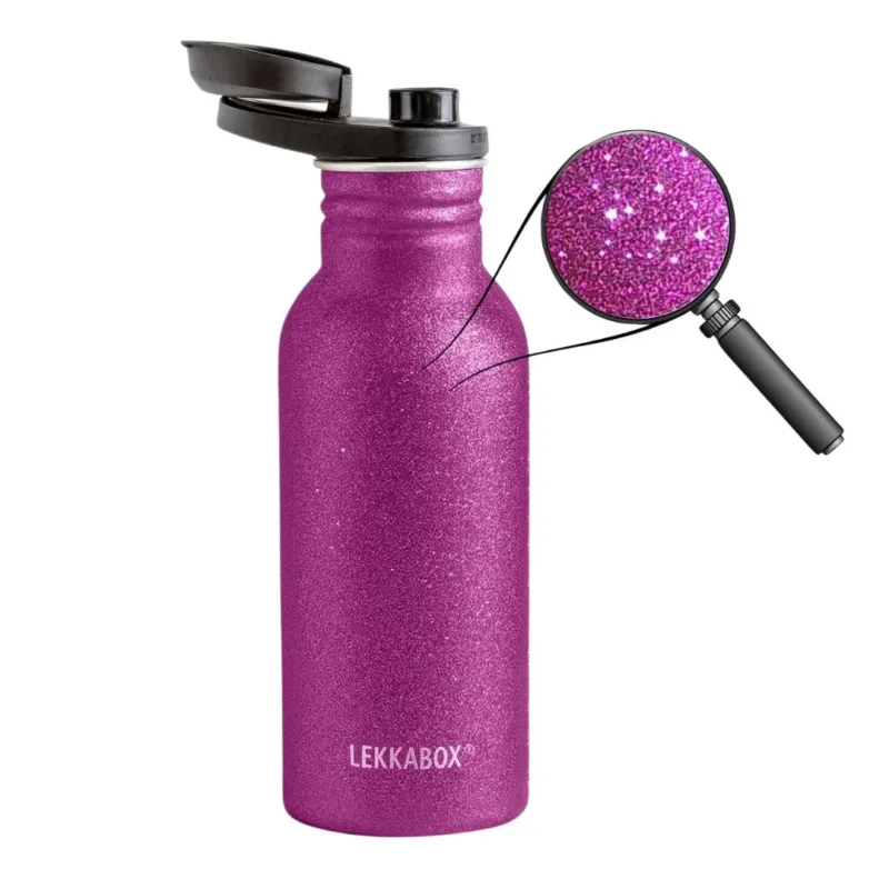 LEKKABOX Glitzer Edelstahl Trinkflasche 'GO' pink 500ml