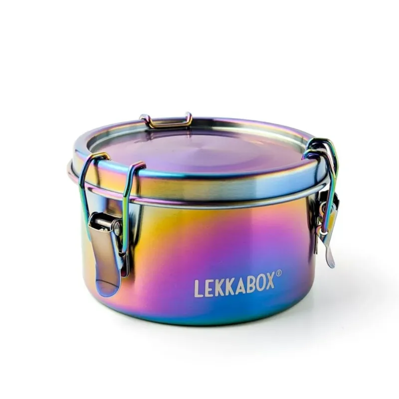 LEKKABOX Runde Edelstahldose 'Rainbow Clipsy'