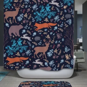 Leaves and Forest Animals Silhouettes Shower Curtain