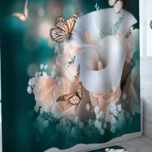 Light Pink Butterflies Roses Calla Lily Shower Curtain