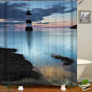 Lighthouse Shower Curtain - Lonely At Coast