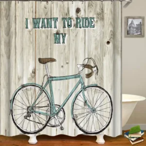 Love Cycling Quote Drawing of Bicycle Shower Curtain