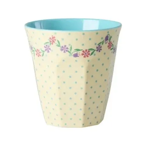 Rice - Melamin Cup Crème Dots and Flowers Medium
