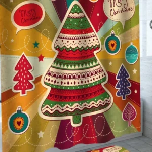Merry Christmas Shower Curtain with Multi Colored Tree