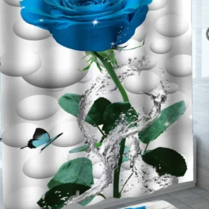 Modern Fabric Shower Curtains with Butterfly and Blue Rose