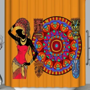 Multi Colored Drawings and African Woman Shower Curtain