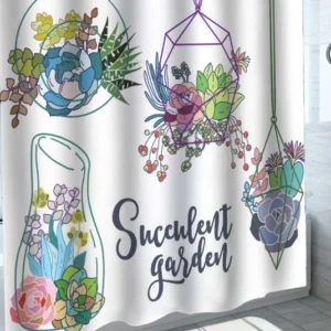 Multi Colored Drawn Succulents Shower Curtains
