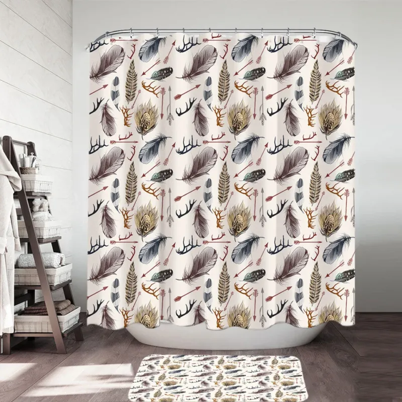 Native Pattern Shower Curtains Deer Antlers Arrows and Feathers