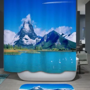Nature Shower Curtain Freshness Blue Lake by the Mountains