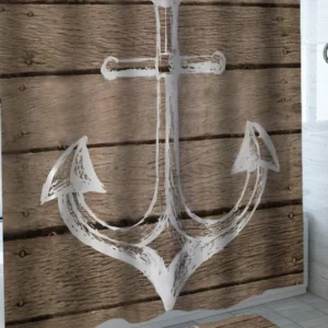 Nautical Shower Curtains with Anchor on Wooden Deck