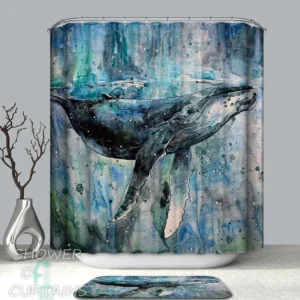 Nautical Showr Curtains Feature Art Painting Blue Whale Shower Curtain