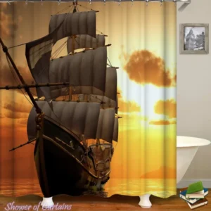 Nautical Themed - Sunset Sailing Ship Shower Curtain