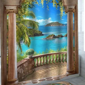 Ocean Greek Shower Curtains Columns Terrace